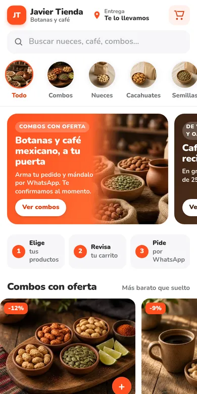 Captura en celular de la tiendita Javier Tienda · estilo app