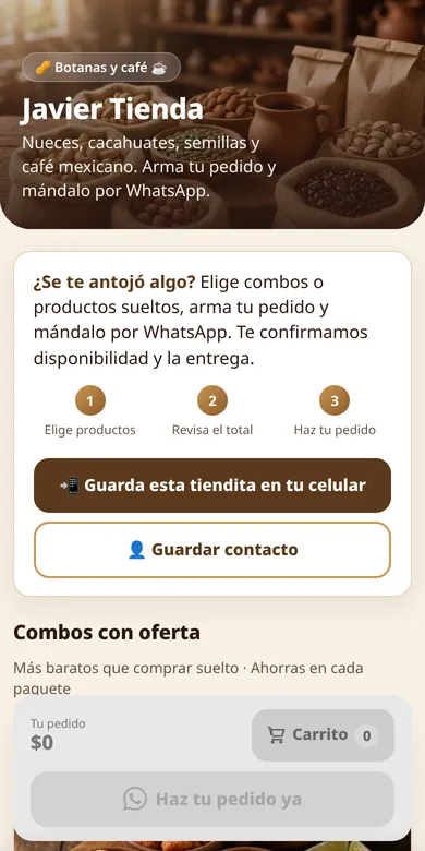 Captura en celular de la tiendita Javier Tienda