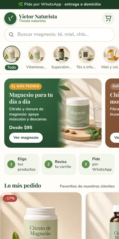 Captura en celular de la tiendita Víctor Naturista